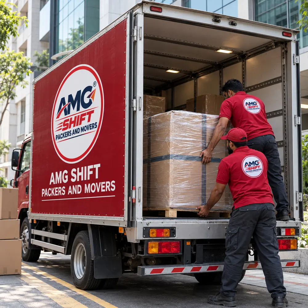 Moving team loading carefully packed belongings into a truck